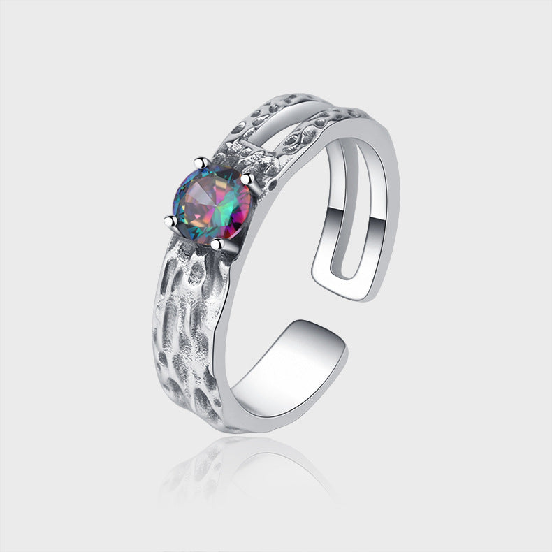 925 Sterling Silver Colorful Zircon Hollow Out Irregular Texture Ring - 4 - https://x.com/titan_prim62775J