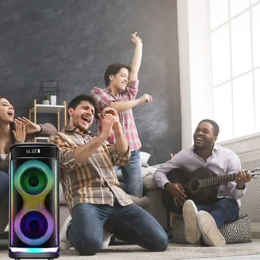 Portable Wireless Party Speaker With LED Light Wireless Mic Remote Control TWS Treble Bass Mic. Echo Music Accompany Mic. Priority Guitar In - 5 - CJ