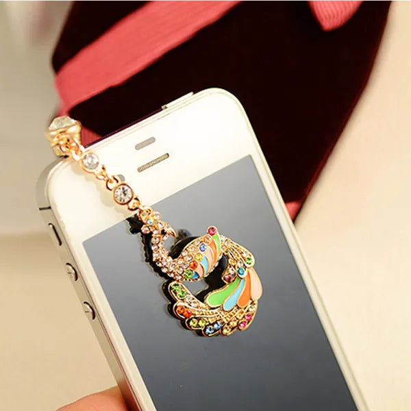 Colorful Crystal Diamond Phoenix Dust Cap Pendant For Cell Phone 3.5mm Jack - 5 - CJ