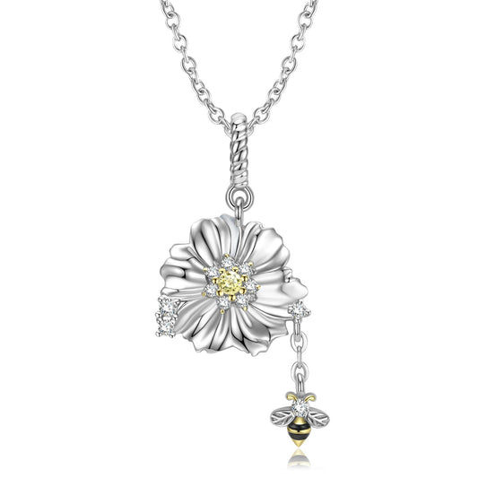 Bee And Flower Necklace 925 Silver Necklace Pendant - 4 - CJ