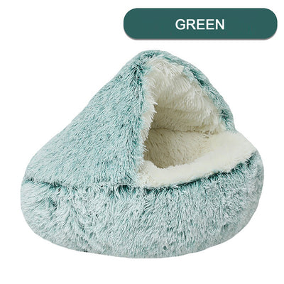 Luxurious Plush Round Cat Bed Cat Bed Round Soft Plush Burrowing Cave Hooded Cat Bed Donut For Dogs Cats - Semi - Enclosed For Cozy Warmth, Easy - Clean Durable Design, Ideal For Winter Comfort - 5 - CJ