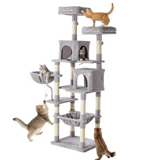 71 - inch Cat Tree Tower, Large Multi - story Cat Climbing Tower, Natural Sisal Grabber Posts, Extended Platform, Hammock - 5 - CJ