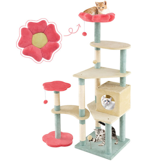 61 Inch Multi - Level Aesthetic Floral Kitten Tower With Flower - Shaped Padded Perch - 5 - cjdroshippping