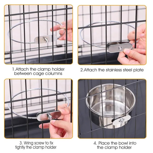 Detachable Pet Cage Food Water Bowl With Clamp Holder - 5 - CJ