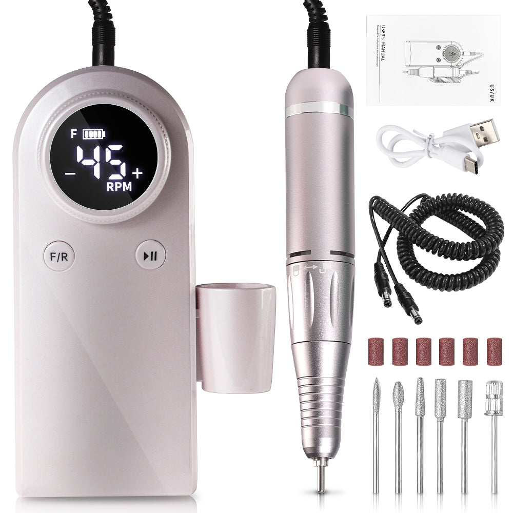 45000RPM Professional Nail Drills Kit With 6 Drill Bits, Portable Electric Nail Drill For Acrylic Nails Gel Polishing Removing, Rechargeable Nail File Machine For Manicure Pedicure Salon Home - 5 - CJ