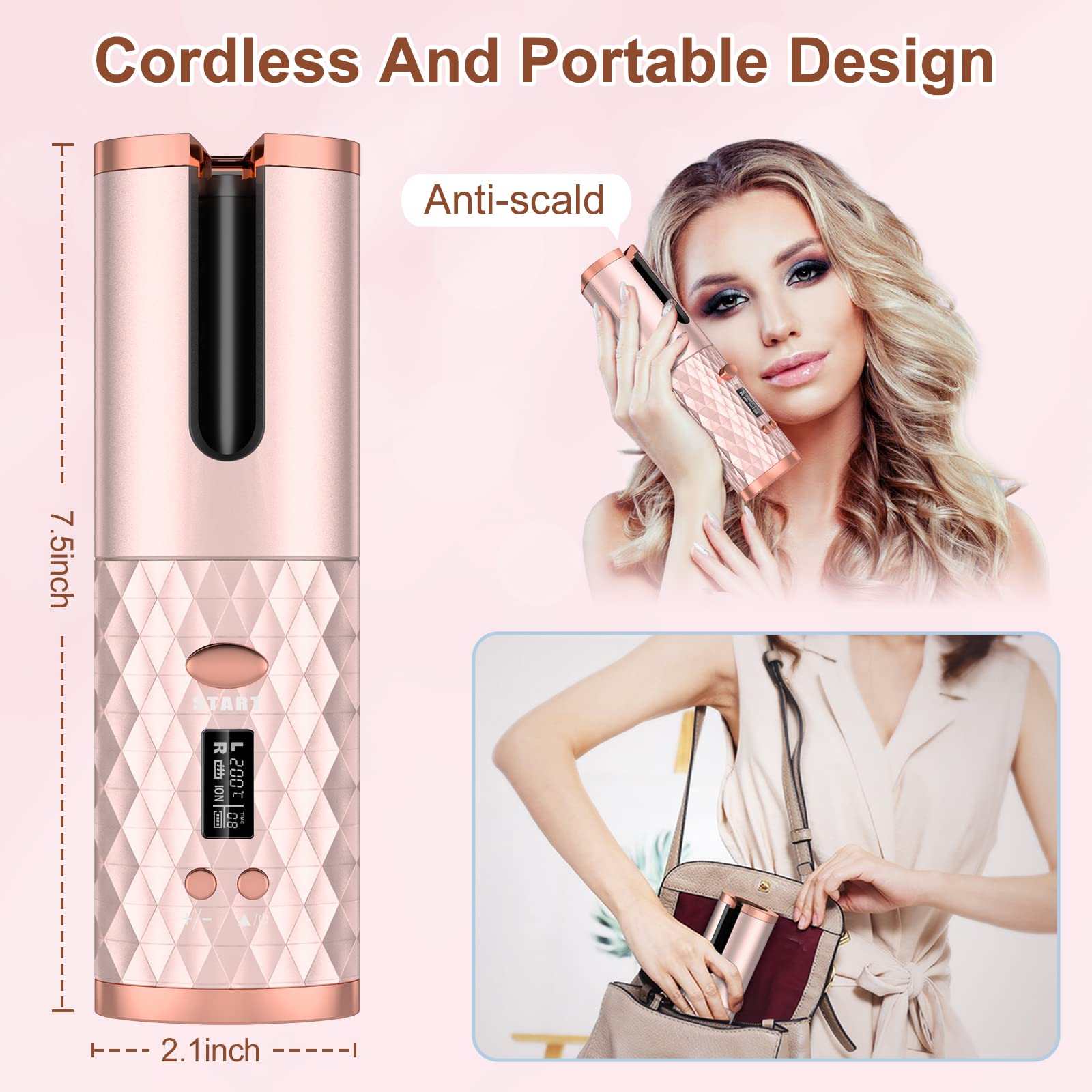 Portable Automatic Hair Curler, Ceramic Rotating Wireless Auto Curling Iron Wand, Portable USB Rechargeable Spin Curler For Hair Styling - 5 - CJ