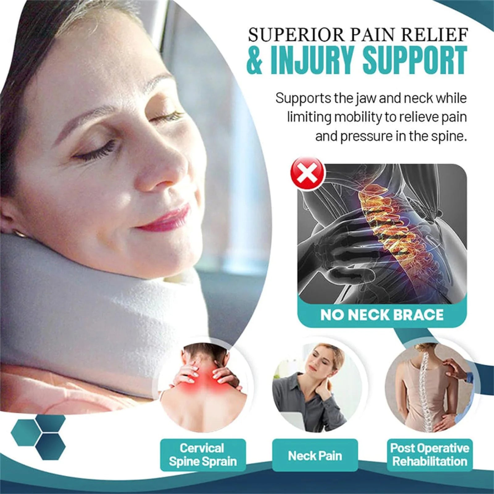 Neck Brace For Neck Pain And Support, Neck Support Brace, Adjustable Cervical Collar Soft Foam Neck Brace Support Adjustable Braces With Replacement Cover For Home School Office Travel - 5 - CJ