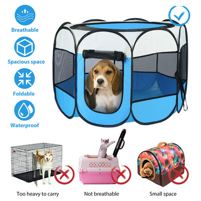 Pink - Blue Options - 1Pc Portable Foldable Pet Tent Exercise Pen Kennel Removable Zipper Top And Bottom Water Resistant Indoor Outdoor Use For Dogs Cats Other Pets - 5 - CJ