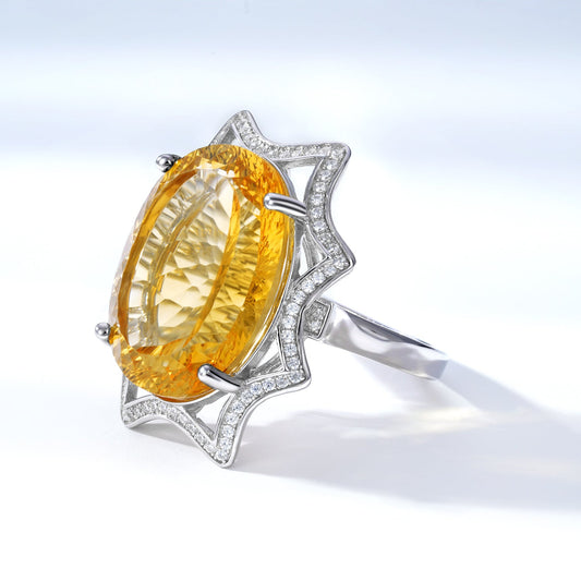 Natural Crystal Jewelry European And American Simple Light Luxury Style Large Topaz Ring - 4 - CJ