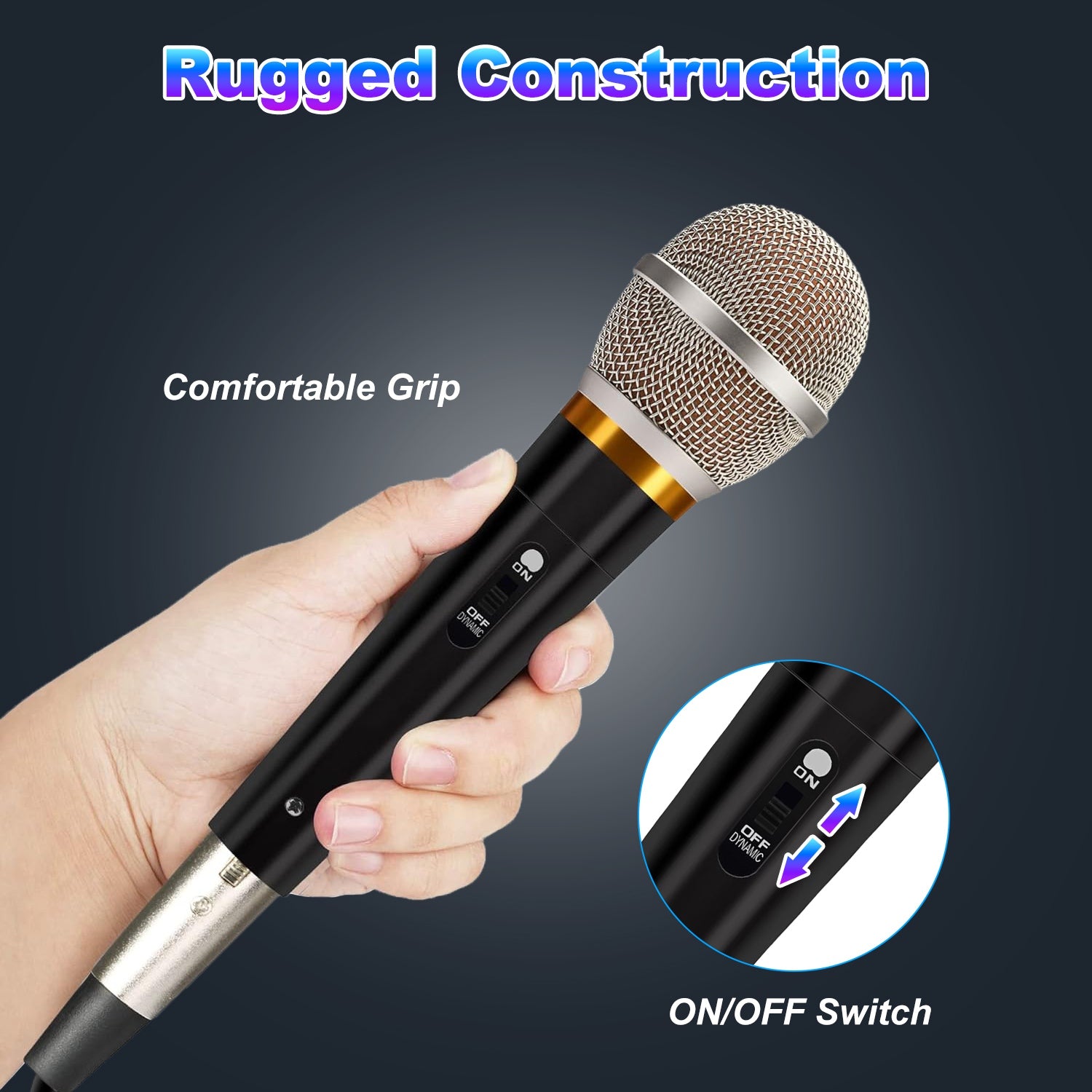 1Pc  Handheld Dynamic Microphone Wired XLR Microphone With On Off Button 13ft Detachable XLR Cable Professional Studio Live Performance Cardioid Mic For For Karaoke Vocals Podcasting Recording - 5 - CJ