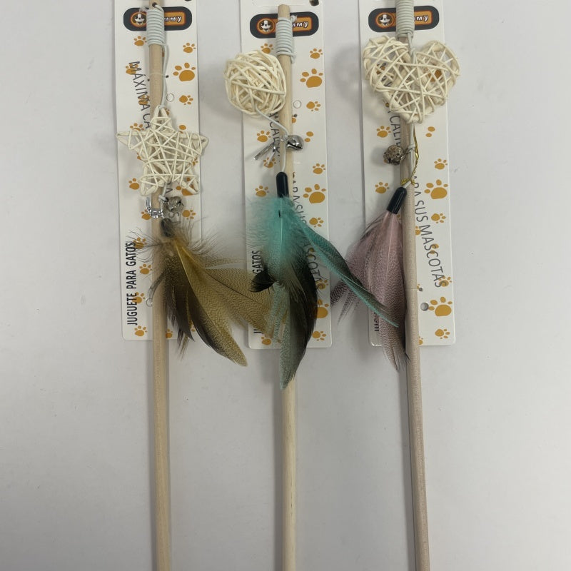 Wooden Rods And Rattan Balls Tease Cat Sticks