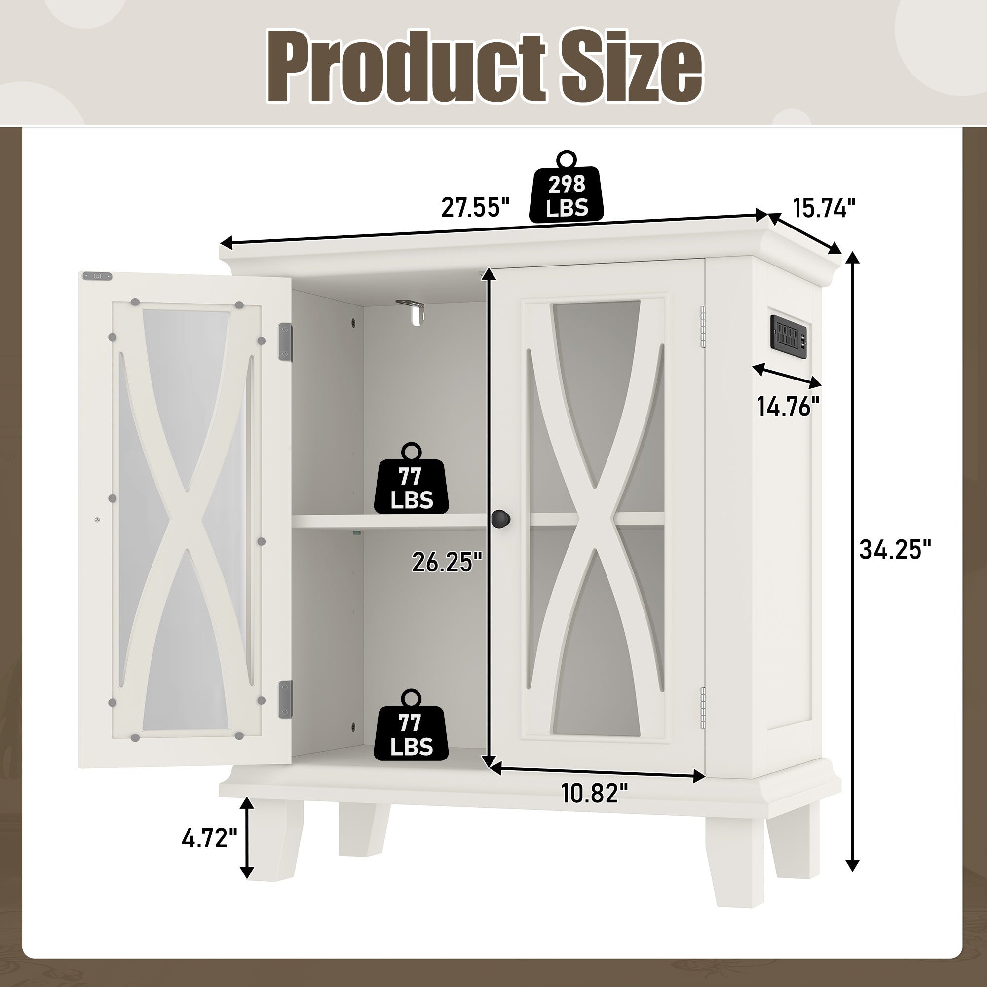 20 - gallon Aquarium Rack With 4 AC Outlets And 2 USB Ports, Farmhouse - style Decorative Aquarium Rack Furniture With Adjustable Shelves 10 - 20 Gallon Reptile And Turtle Rack With Storage Cabinet, Beige. - 5 - CJ