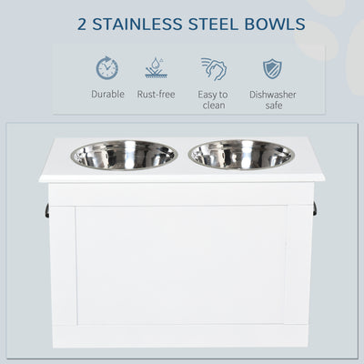 Raised Pet Feeding Storage Station with 2 Stainless Steel Bowls Base for Large Dogs and Other Large Pets, White - 5 - CJ