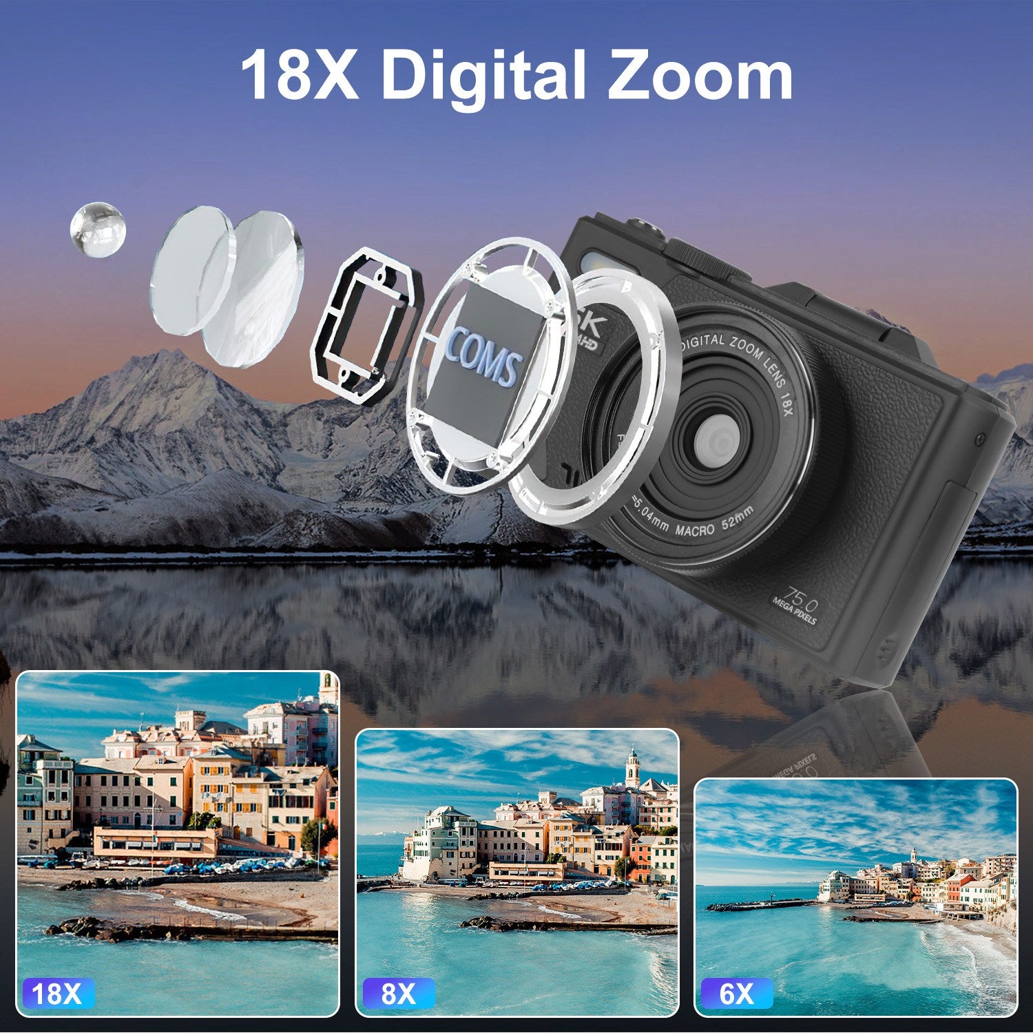 1Pc 5K 75MP Digital Camera For Photography Anti Shake WiFi Vlogging Video Camera With 9 Shooting Modes 18X Zoom Fill Light Webcam Function 2 Batteries 32G MMC Card 180Degree Flip IPS Screen - 5 - CJ