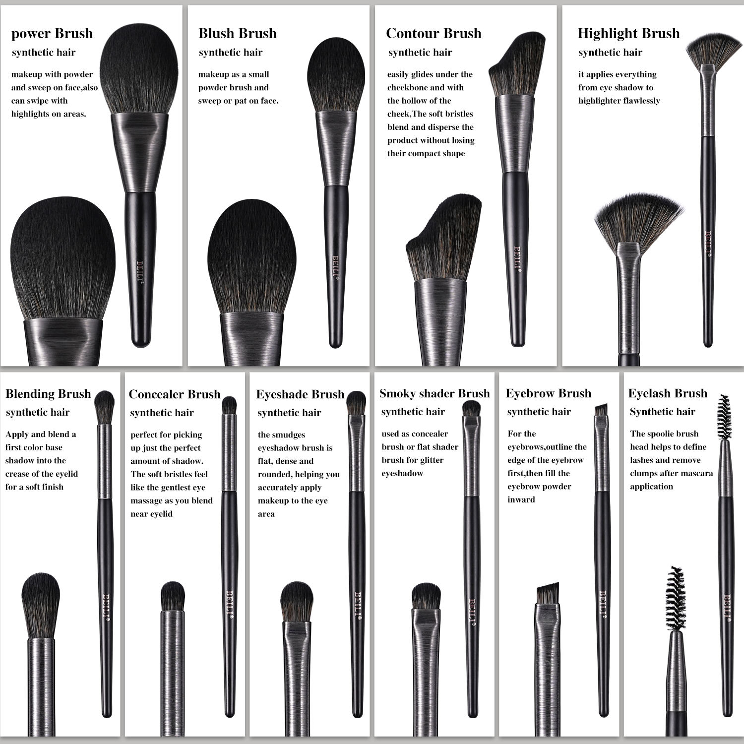 High - quality Makeup Brushes With Wooden Handles, Premium Natural 10pcs Makeup Brushes. - 5 - CJ