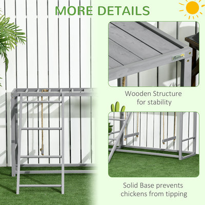 Chicken Activity Game With Swing Set For 3 - 4 Birds, Wooden Chicken Coop Accessory With Multiple Chicken Perches And Hen Ladder Grey - 5 - CJ