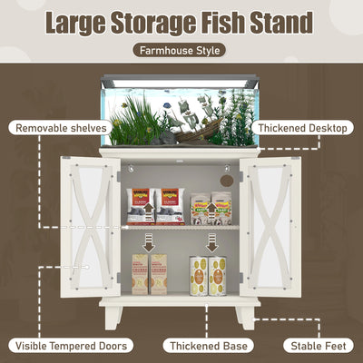 20 - gallon Aquarium Rack With 4 AC Outlets And 2 USB Ports, Farmhouse - style Decorative Aquarium Rack Furniture With Adjustable Shelves 10 - 20 Gallon Reptile And Turtle Rack With Storage Cabinet, Beige. - 5 - CJ