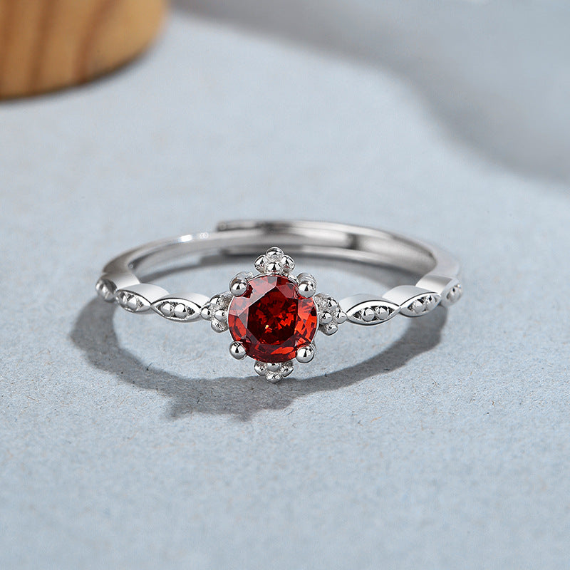 French S925 Silver Personality Love Crown Ring Female Hip Hop Ruby - 4 - CJ