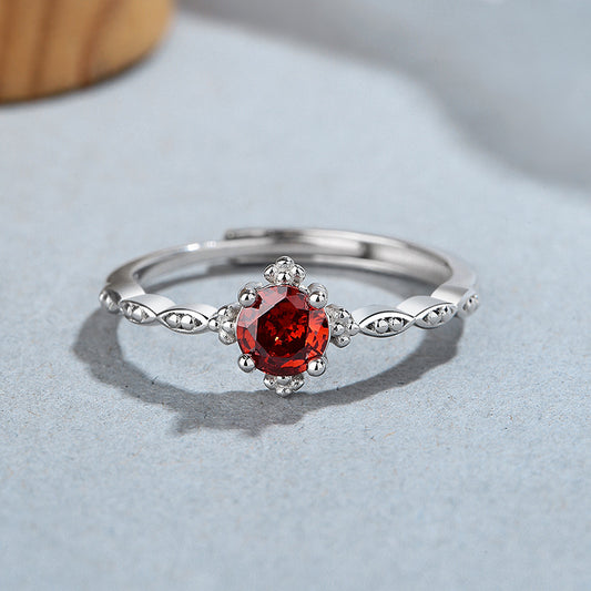 French S925 Silver Personality Love Crown Ring Female Hip Hop Ruby - 4 - CJ