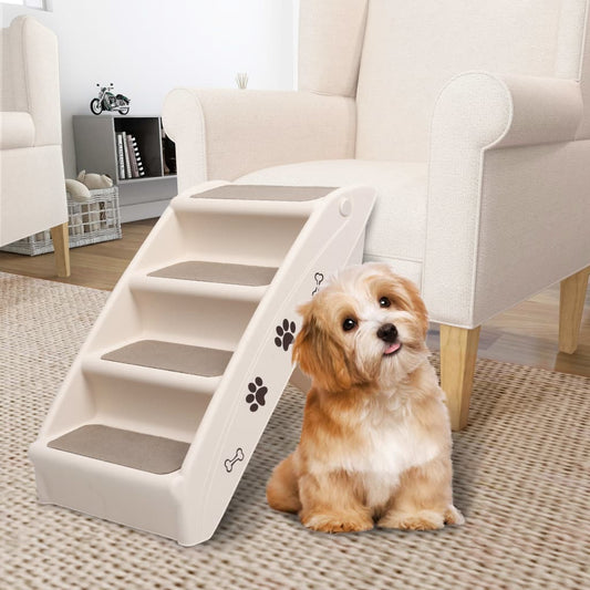Foldable Dog Stairs Cream 62x40x49.5 cm   Dog Stairs - 5 - cjdroshippping
