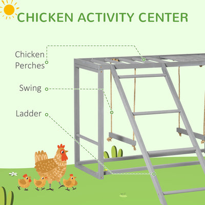 Chicken Activity Game With Swing Set For 3 - 4 Birds, Wooden Chicken Coop Accessory With Multiple Chicken Perches And Hen Ladder Grey - 5 - CJ