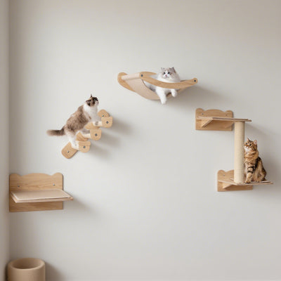 Cat Wall Furniture Set Of 4 With Hammock 2 - step Cat Tree And Perch - 5 - CJ