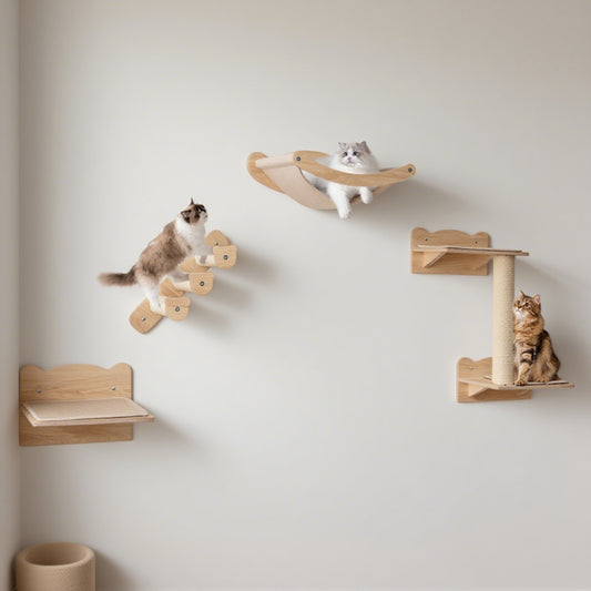 Cat Wall Furniture Set Of 4 With Hammock 2 - step Cat Tree And Perch - 5 - CJ