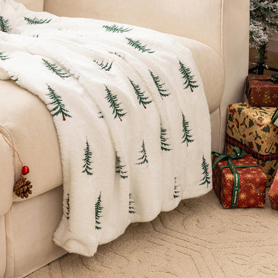 Christmas Plush Sofa Blanket Christmas Tree Embroidery Throw Living Room Sofa Decoration - 0 - CJ