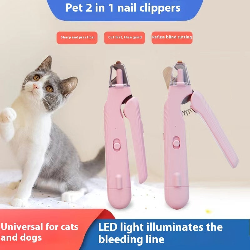 2 In 1 Pet Nail Clippers With Led Light Dog Cat Special Blood Line Scissors Multifunction Animals Paw Nail Trimmer Pet Supplies - 0 - CJ
