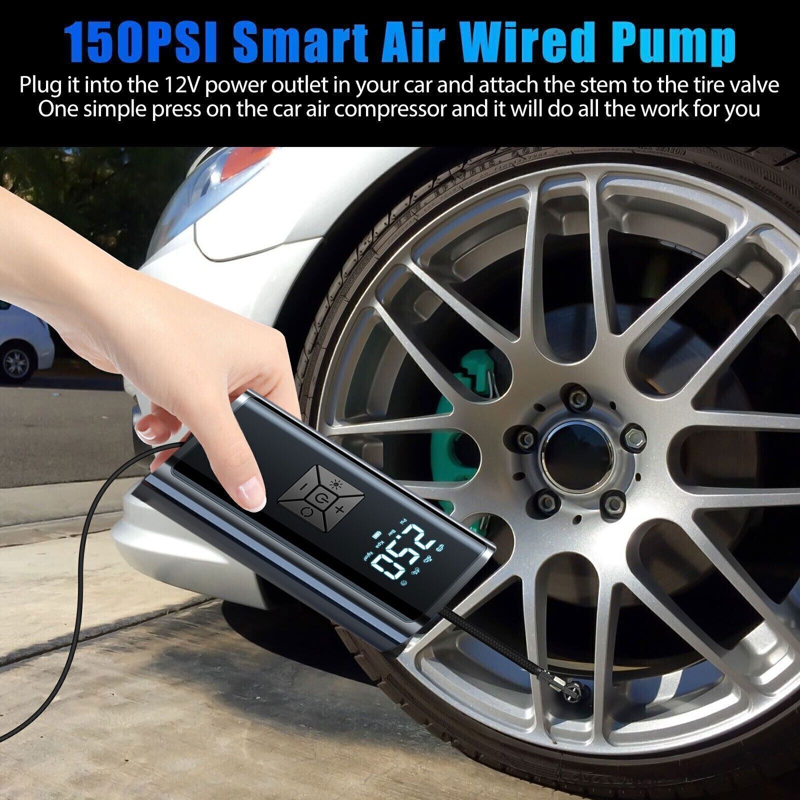 150 PSI Tire Inflator Car Air Compressor Electric Portable Auto 12V Air - 5 - CJ