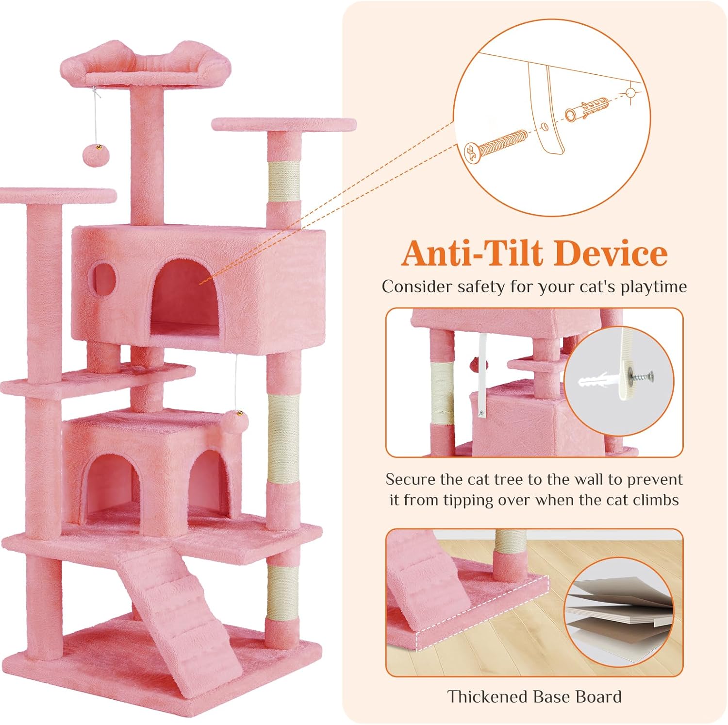 54 - Cat Tree Tower - Multi - level With Sisal Grab Post, Indoor Apartment With Ladder, Plush Toys, Rest And Play - 5 - CJ