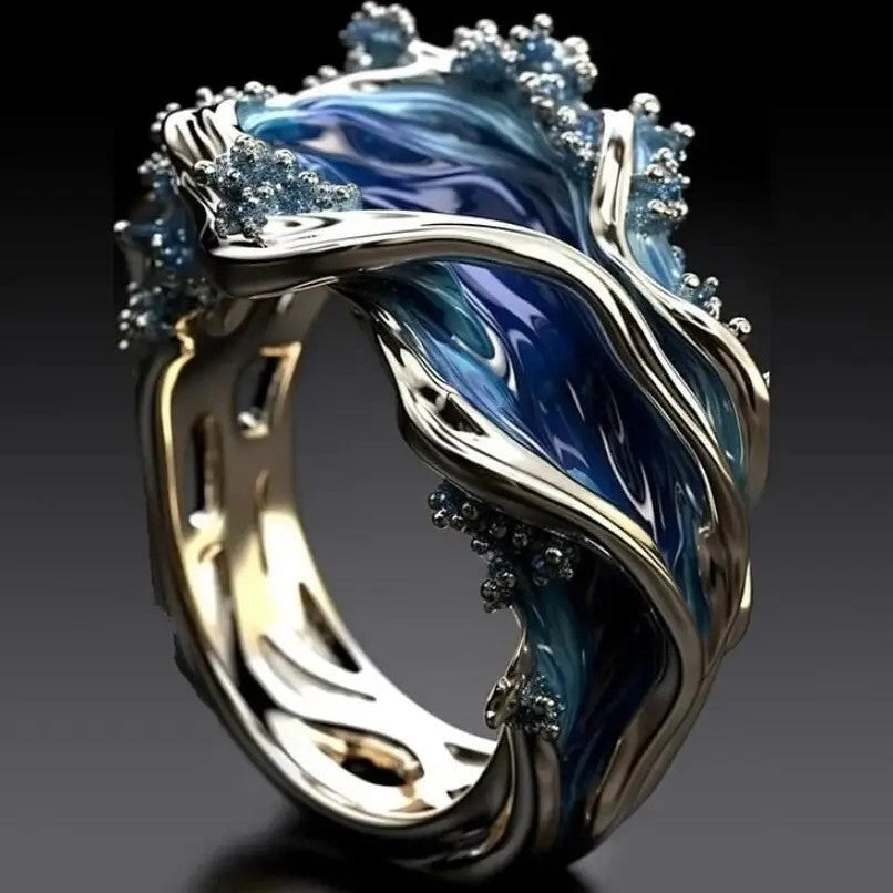 Fashion Wave Oil Drop Diamond Inlaid Women's High - end Ring - 0 - CJ