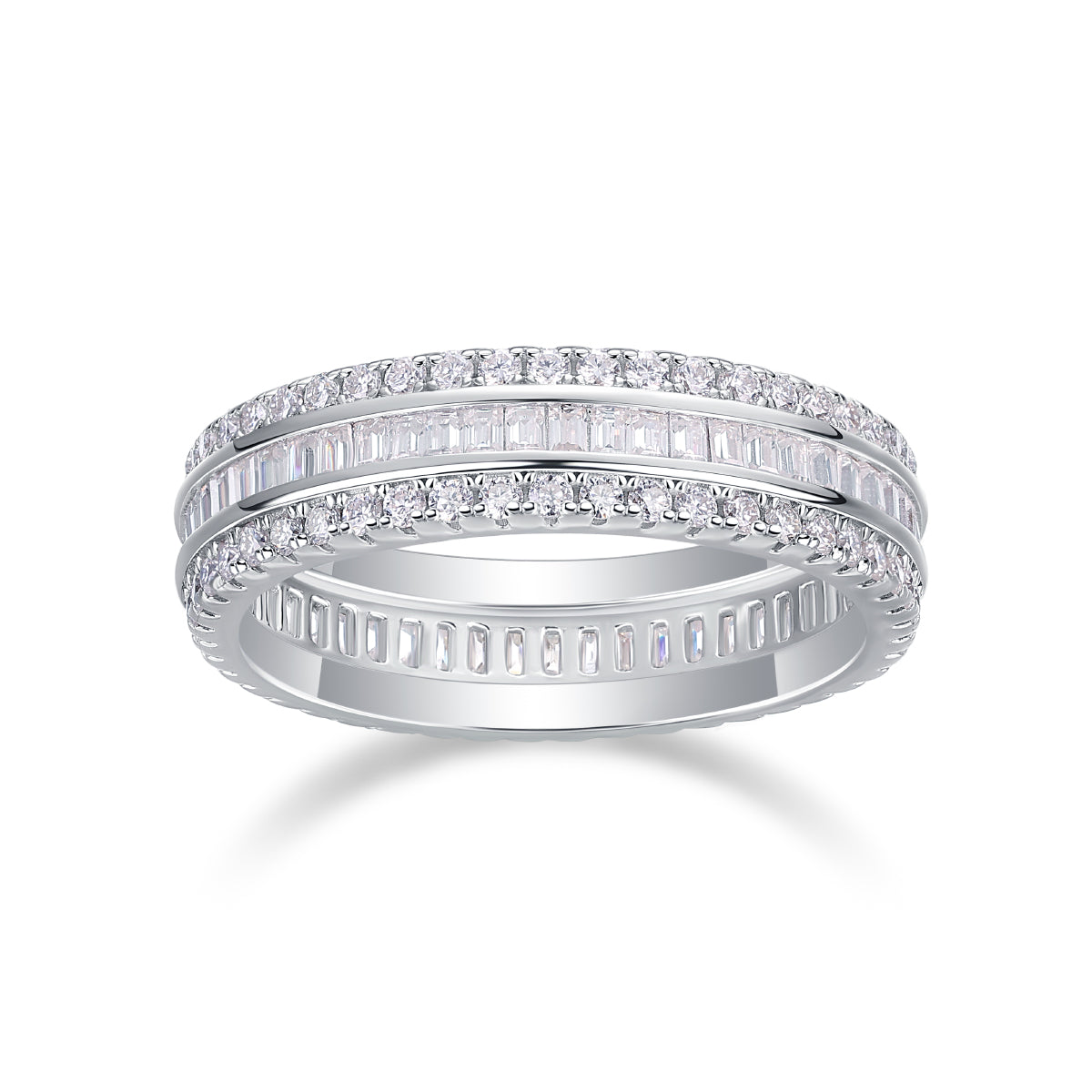 1Square Diamond Arrangement, Double Array Diamonds, Luxury Fashion Moissanite Silver Ring Prohibit TikTok sales - 5 - CJ