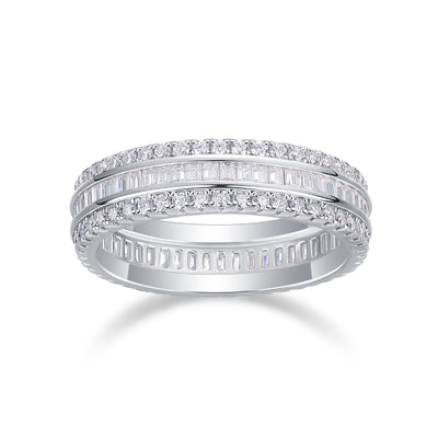 1Square Diamond Arrangement, Double Array Diamonds, Luxury Fashion Moissanite Silver Ring Prohibit TikTok sales - 5 - CJ