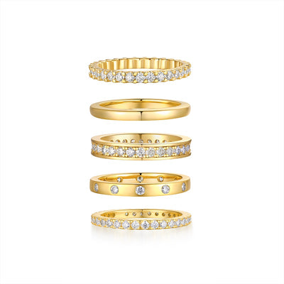 1Golden Stars - Fashionable Men’s And Women’s Ring And Ring Jewelry Set With Moissanite S925 Sterling Silver And Gold - plated Diamond Prohibit TikTok sales - 5 - CJ