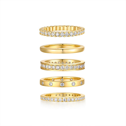 1Golden Stars - Fashionable Men’s And Women’s Ring And Ring Jewelry Set With Moissanite S925 Sterling Silver And Gold - plated Diamond Prohibit TikTok sales - 5 - CJ