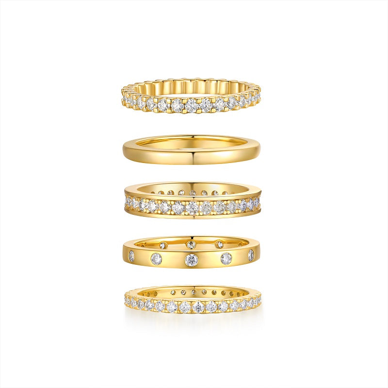 1Golden Stars - Fashionable Men’s And Women’s Ring And Ring Jewelry Set With Moissanite S925 Sterling Silver And Gold - plated Diamond Prohibit TikTok sales - 5 - CJ