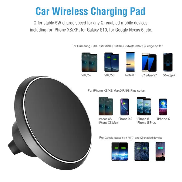 Qi Wireless Car Charger Magnetic Car Phone Charger 5W Charging Pad Air Vent Phone Mount Holder - 5.0 - CJ