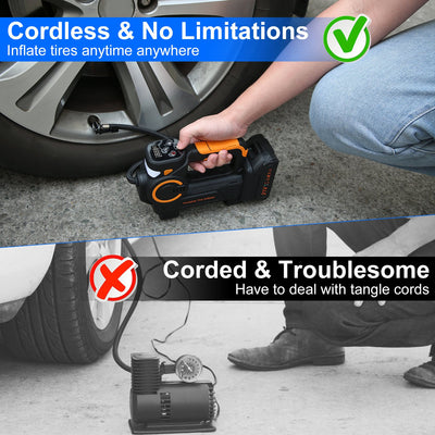 1Pc 140W 150PSI 21V Battery Powered Tire Inflator Cordless Air Inflator Digital Air Compressor With LED Light For Cars Motorcycles Bicycles Balls - 5 - cjdropshipping