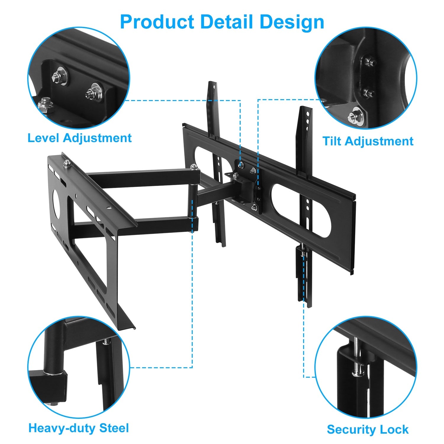 1Pc Full Motion TV Wall Mount Swivel Tilt TV Wall Rack Support 37in To 70in TV Wall Mount Max VESA Up To 600x400mm Holds Up To 99LBS