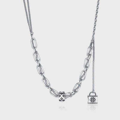 S925 Sterling Silver Print Necklace Women's Retro Style High Class Lock Tassel Chain Rework Double Layer Splice Sweater Chain - 4 - https://x.com/titan_prim62775J