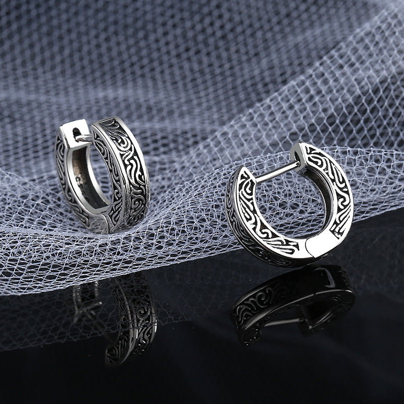 S925 Sterling Silver Small Popular Design Vintage Worn Earrings - 4 - https://x.com/titan_prim62775J