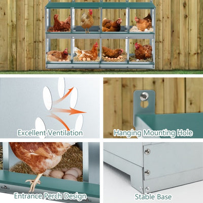 8 Compartment Chicken Nesting Boxes,For Laying Eggs, Metal Poultry Nest Box Wall Mount For Chickens, Hens, Large Vented Holes Chicken Coop Box - 5 - CJ