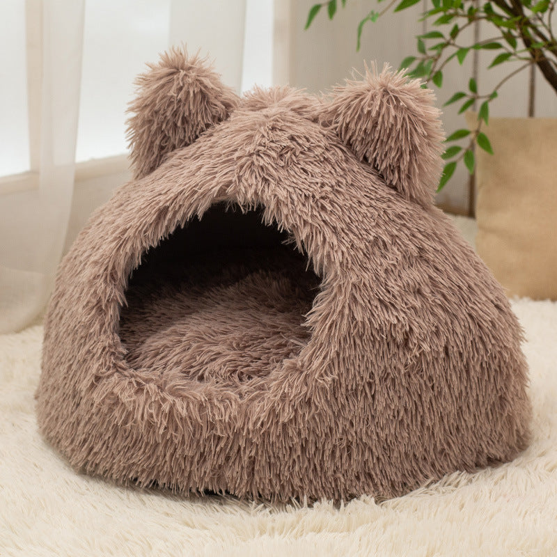 Large Cat Nest Semi - closed Warm Plush Kennel - 0 - CJ