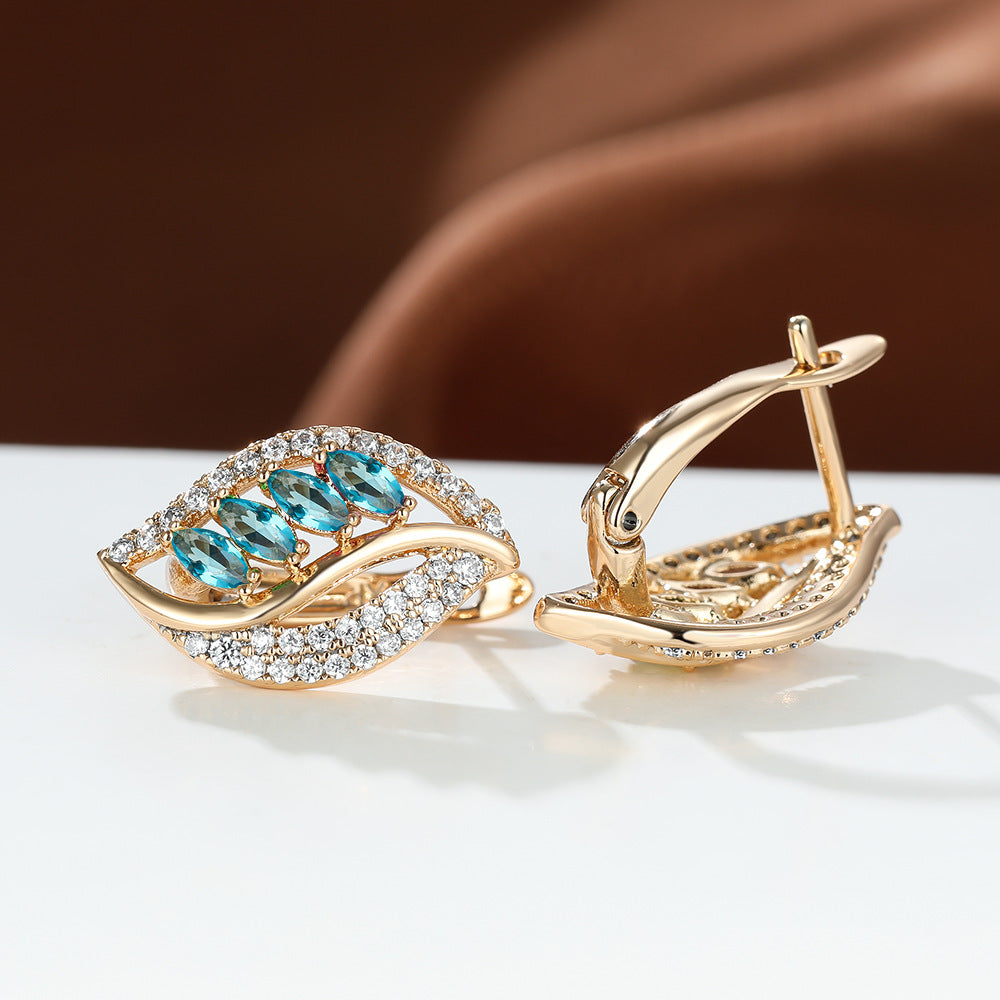 Ins Leaf - shaped Rhinestones Earrings Fashion Unique Zircon - encrusted Stud Earrings Women's Jewelry - 0 - CJ