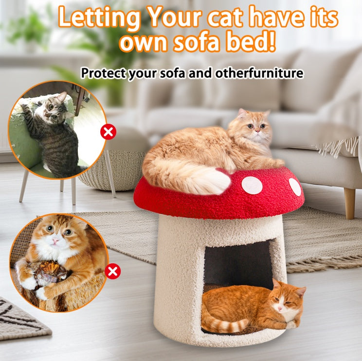 Extra Large Red Umbrella Mushroom Cat Bed, Scratch - resistant And Wear - resistant, Removable And Washable, Universal Pet Seat Bed For All Seasons, Pet Cat Bed, High - looking Mushroom Cat House - 5 - CJ