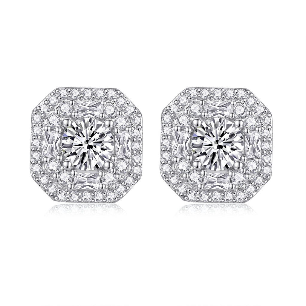 Large Diamond Set With Moissanite Silver Earrings Luxury Fashion Diamond Stud Earrings