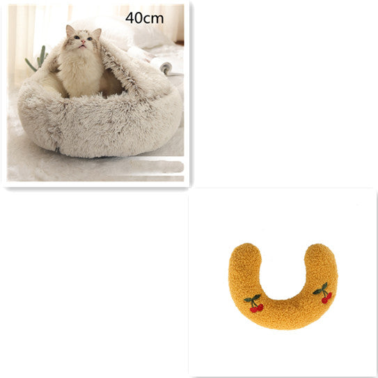 2 In 1 Dog And Cat Bed Pet Winter Bed Round Plush Warm Bed House Soft Long Plush Pets Bed Pet Products - 0 - CJ