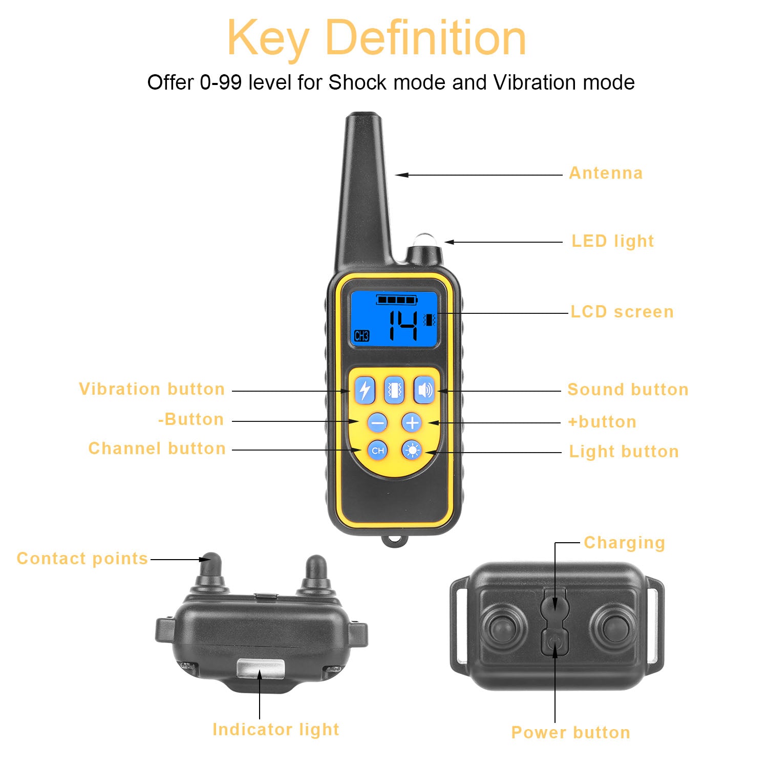 1Pc Dog Training Collar With Remote  IP67 Waterproof Pet Trainer 300mAh Rechargeable 875 Yard Remote Control 4 Modes Adjustable Level - 5 - CJ