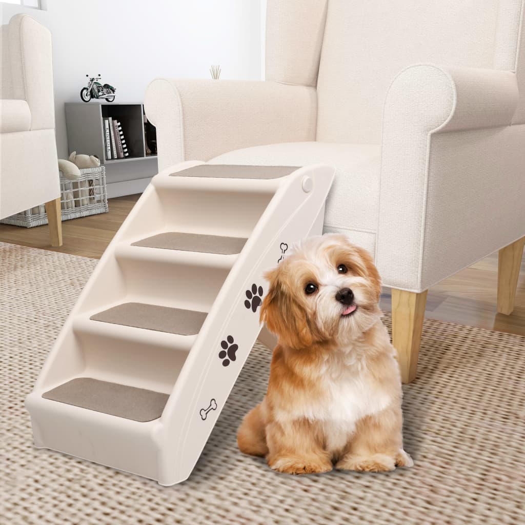 Foldable Dog Stairs Cream 62x40x49.5 cm   Dog Stairs